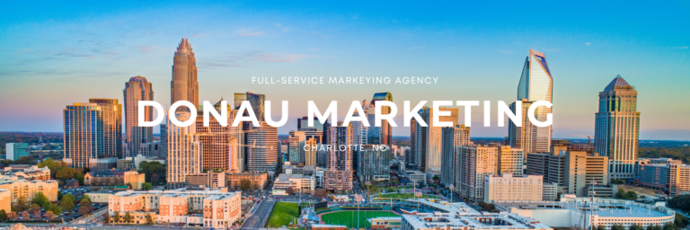 Charlotte skyline with Donau Marketing branding - Expert Web design, Marketing and SEO Services, Charlotte, NC
